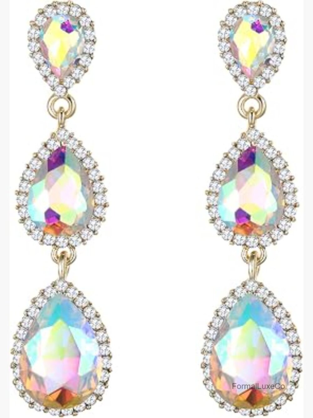 Teardrop Pear Shape 2.5 Inch Long Earrings with Austrian Crystal